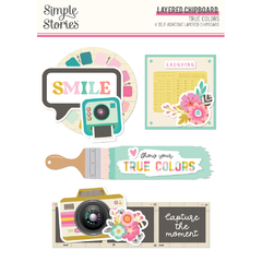 Simple Stories - Coleção True Colors - Layered Chipboards