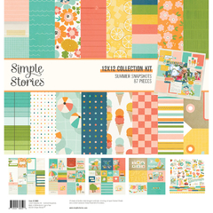 Simple Stories - Coleção Summer Snapshots - Kit 12 Papéis para Scrapbook + Adesivos