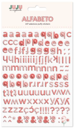Juju Scrapbook - Cartela de Adesivos Puffy - Modelo Alfabeto Rosa