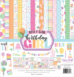 Echo Park Paper - Coleção Make A Wish Birthday Girl - Kit 12 Papéis para Scrapbook + Adesivos