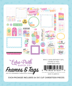 Echo Park Paper - Coleção Make A Wish Birthday Girl - Die cuts frames & tags - comprar online