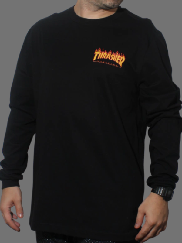 Camiseta Thrasher Masculino Manga Longa Flame Preto