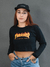 Cropped Manga Longa Thrasher Flame Logo Preto