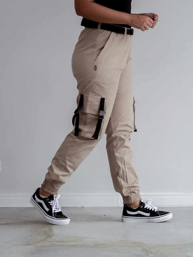 Calça Cargo Jogger Sarja Tumblr Riot Bege | Ska Skate Rock