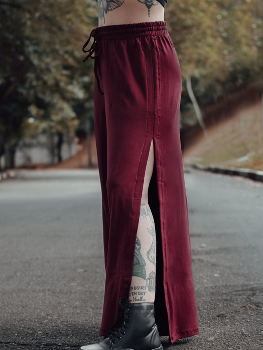 Calça Pantalona Fenda Riot Marsala