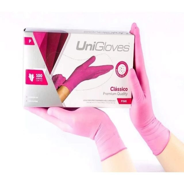Luva Unigloves Rosa Látex com Pó - BeCare Cosmetics