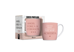 CANECA PORCELANA URBAN 300ML FRASES - AMOR FORCA E CORAGEM