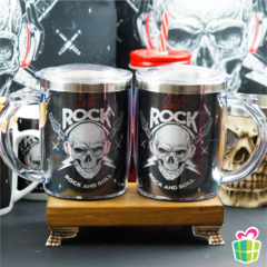 CANECA PLÁSTICA INOX 450ml - CAVEIRA LETS ROCK