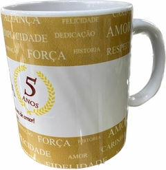 CANECA PORCELANA 330ML BODAS DE MADEIRA 5 ANOS - comprar online