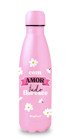 GARRAFA TERMICA METAL NEO 500ML FRASE COM AMOR TUDO FLORESCE - comprar online