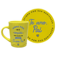 KIT CANECA DROP AMARELA + PRATO AMARELO 13CM - PAIS E FILHOS