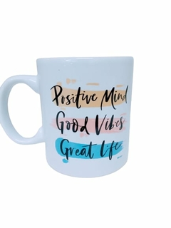 CANECA DECOR RETA Z CABO C 300ML (13 x 8,5 x 9,1 CM) BRANCO - POSITIVE MIND GOOD VIBES GREAT LIFE - comprar online