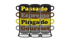 CANECAS EMPILHAVEIS C/4UN E SUPORTE ONIX FRASES CAFE GOURMET