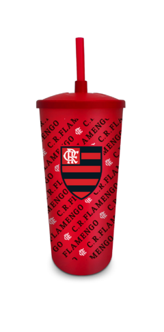 COPO PLASTICO COM CANUDO 500ML TIMES FUTEBOL - FLAMENGO