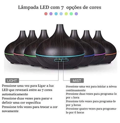 Umidificador Ar Difusor Aroma Madeira Escura Colorido Abajur 7 Cores Led 400ml - comprar online