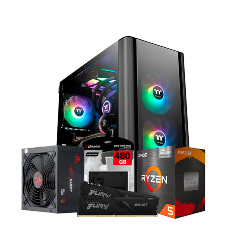 PC Gamer Ryzen 5 5600G 16GB RAM (2x8) SSD 480GB TT V150 TG Black Redragon 500w
