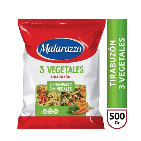 Fideos Tirabuzón 3 Vegetales X 500 Gr - Matarazzo