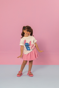 Combinadinho Tee + Short Saia Balonê (Stitch Rosa) - Marias - MODA PARA MENINAS