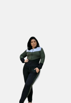 Conjunto Malha crepe Inverno Plus Size Blusa zíper Calça