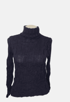 Blusa Suéter Tricot Cardigan Detalhada Gola Alta - comprar online
