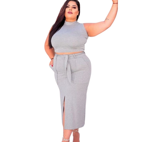 Conjunto plus size inverno listra casado e calça jogger crepe feminino  confortável - Filó Modas - Conjunto de Roupa Feminina - Magazine Luiza