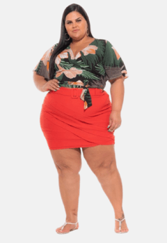 Short Saia Feminino Cintura Alta Plus Size Com Cinto - comprar online