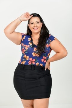 Body Blusinha Plus Size Floral Decote Com Ilhos Moda Verao