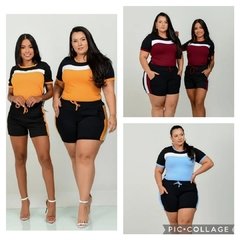 Conjunto feminino bermuda e blusa manga curta kit com 3 plus