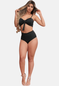 Biquíni Sunquini Cintura Alta Laço Liso Preto Hotpant na internet