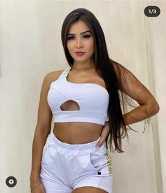 Conjunto Sal e Pimenta (Cropped Ombro Só + Shorts)