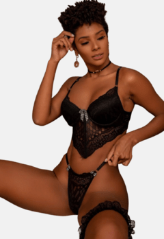 Conjunto Cropped Renda Sensual Lingerie Moda Intima Perneira na internet