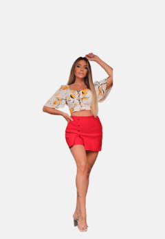 Cropped Blusa bojo detalhes botoes dourado estampado verao