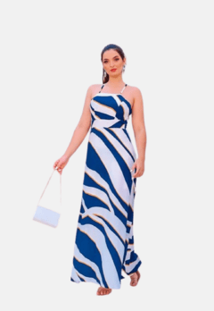 Vestido Longo Alça ziper com bojo estampado zebra listras