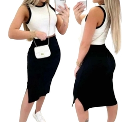 Conjunto Feminino Cropped E Saia Midi Fenda Moda Gringa