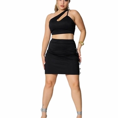 Conjunto Feminino Cropeed mula manca Saia botões lateral