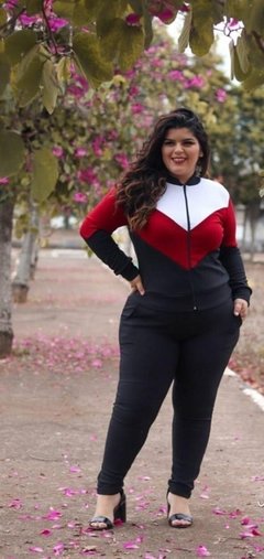 Conjunto Malha crepe Inverno Plus Size Blusa zíper Calça