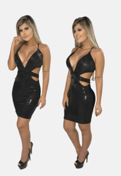 Vestido Curto Feminino Paetê De Festa Brilho Decote - loja online