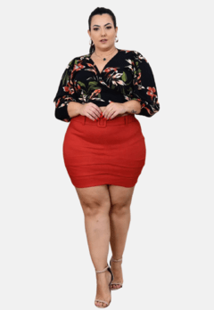 Short Saia Feminino Cintura Alta Plus Size branco Bengaline - loja online