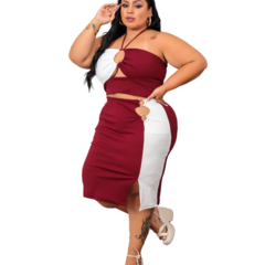 Conjunto Duas Cores Plus Size Fenda Argola Cropped Alça Fina - loja online