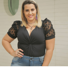 Body Blusa Blusinha Manga Curta Tule Poa Bolinha Feminino - comprar online