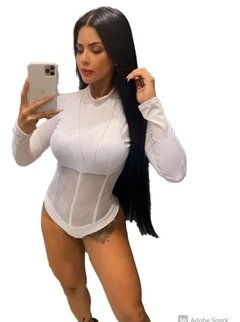 Imagem do Body Bori Maiô Blusa Manga Longa Tiras Tule Gola Promoção