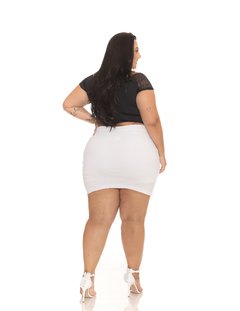 Short Saia Feminino Cintura Alta Plus Size branco Bengaline na internet