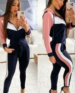 Conjunto Blusa De Frio E Calça Skinny com capuz e ziper cor lisa na internet