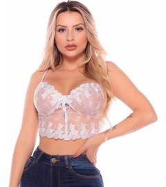 Kit 3 Cropped Renda Tule Rendado Guipir Flor Top