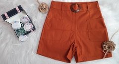 Shorts Com Detalhes Cinto E Bolsos Bengaline Zíper Elastano - loja online