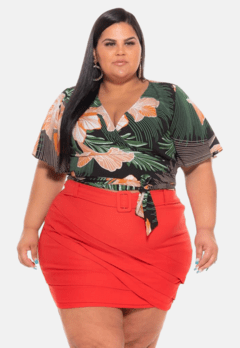 Short Saia Feminino Cintura Alta Plus Size Com Cinto