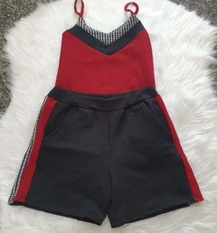 Imagem do Conjunto de shorts e blusa alça malha crepe listras