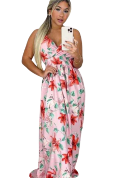 Vestido Longo Alça ajustavel estampado floral elastico costa - Summer Body Brazil comercio de roupas Ltda