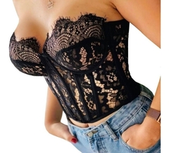 Cropped Espartilho Corselet Feminino Renda Tomara Que Caia na internet