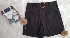 Shorts Com Detalhes Cinto E Bolsos Bengaline Zíper Elastano